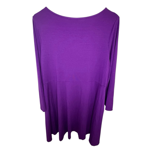 Eileen Fisher Basic Purple Long Sleeve Scoop Neck Mini Tunic Dress - Picture 5 of 6